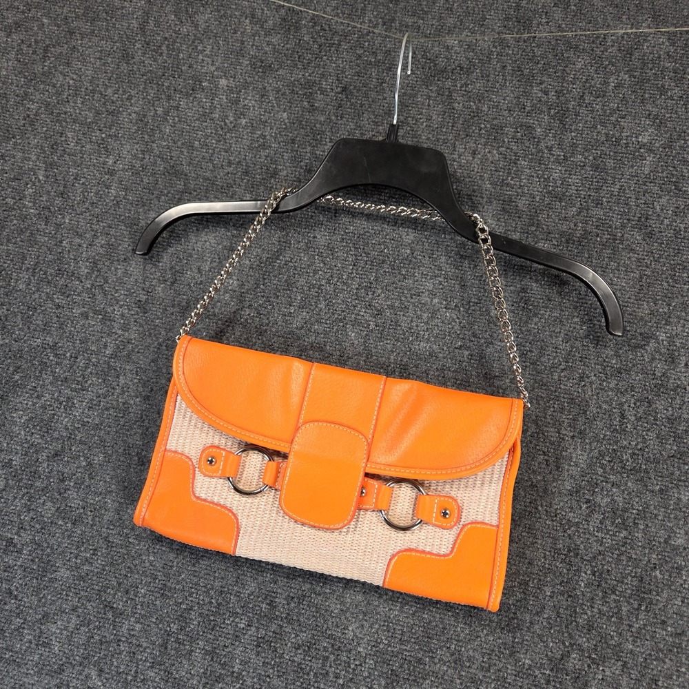 Woven Straw Chain & Faux Leather Envelope Clutch Shoulder Bag Chain Strap Raffia - Picture 4 of 14